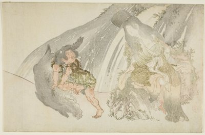 Yamauba Watching Kintaro Wrestle a Boar by Kubo Shunman