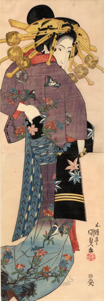 A Standing Bijin, ca 1820 by Kunisada