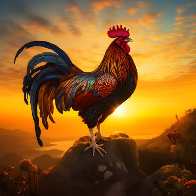 a crowing rooster at sunrise 1 by Kurt Heppke