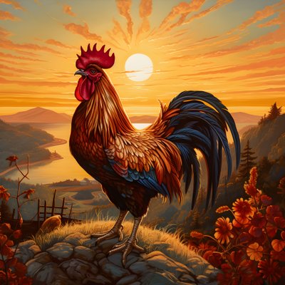 a crowing rooster at sunrise 3 by Kurt Heppke