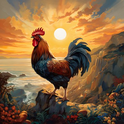 a crowing rooster at sunrise 4 by Kurt Heppke
