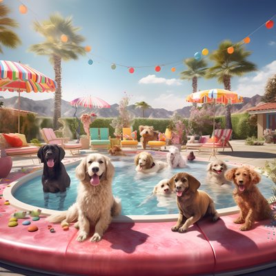 Dog Pool Party in Palm Springs 2 by Kurt Heppke