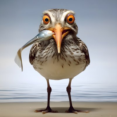 A Sandpiper Holding a Fish 1 by Kurt Heppke