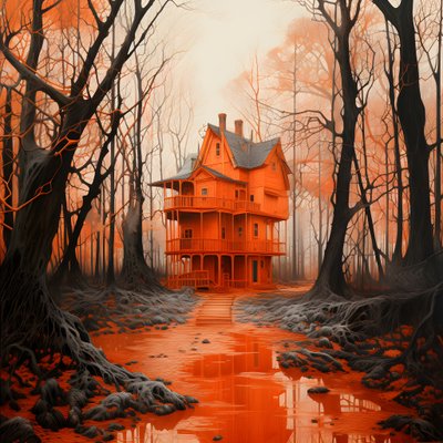 Big Red House on Blue Background 1 by Kurt Heppke