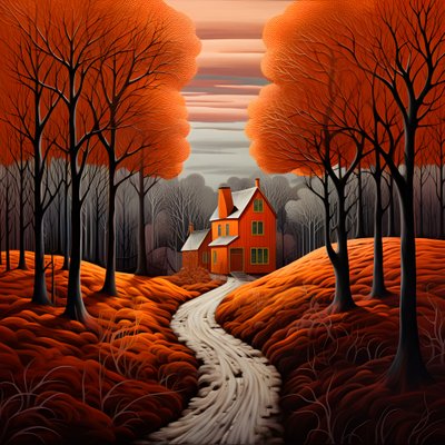 Big Red House on Blue Background 4 by Kurt Heppke