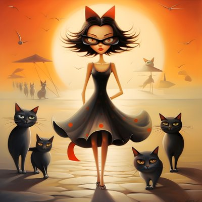 Crazy Cat Woman in a Dress 3 by Kurt Heppke