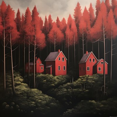 Four Red Houses in the Forest 2 by Kurt Heppke