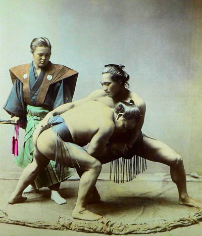 Sumo Wrestlers, c.1880 by Kusakabe (attr. to) Kimbei