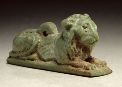 Recumbent Lion Amulet (green faience) by Late Period Egyptian