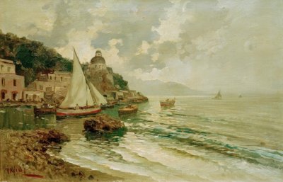 Summer Adriatic Coast with Fishing Boats by Lazzaro Pasini