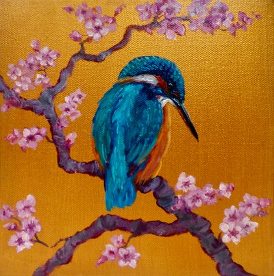 Kingfisher on Blossoms II by Lee Campbell