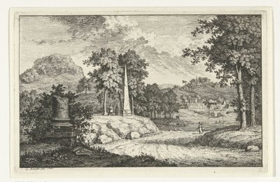 Hilly Landscape with Obelisk by the Road by Leendert Brasser