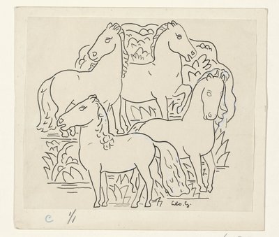 Four Horses by Leo Gestel (signed by artist)