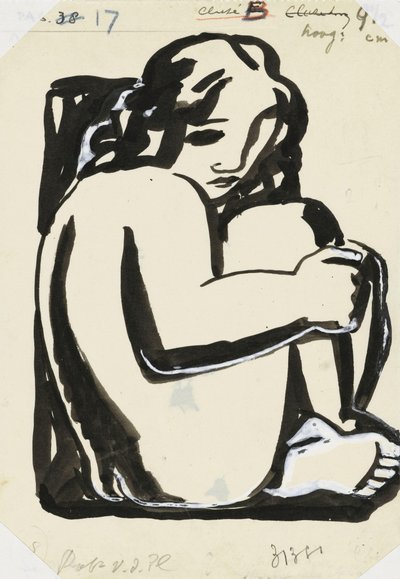 Nude Seated Woman with Drawn-up Knees (Sketch) by Leo Gestel