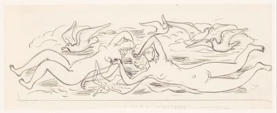 Two Naked Swimming Women and Five Seagulls by Leo Gestel