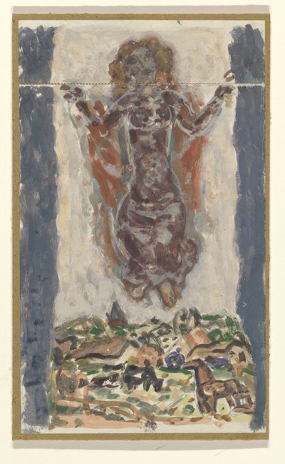Woman with Outstretched Arms Above a Landscape by Leo Gestel
