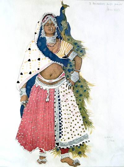 Bayadere with Peacock, ballet costume design, 1911 by Leon Bakst
