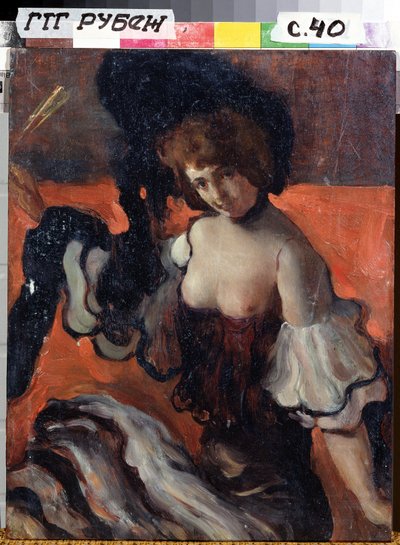 In a restaurant, lady in black by Leon Bakst