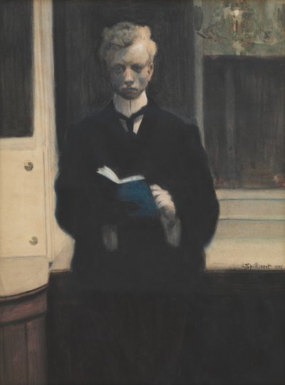 Self-portrait with blue sketch book by Leon Spilliaert