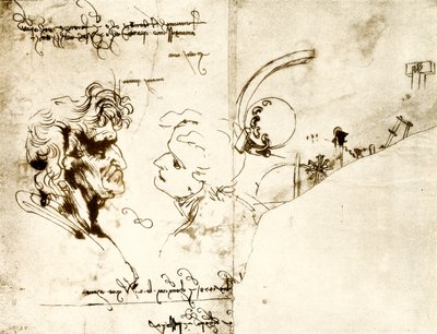 Drafts of Two Male Heads by Leonardo da Vinci