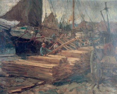 Unloading Wood by Leonhard Sandrock