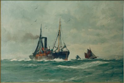 Fishing Steamer and Two Finkenwerder Ewer by Leonhard Sandrock