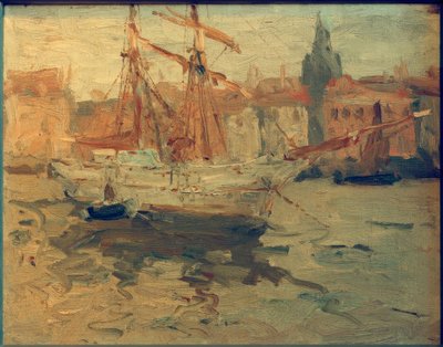 Italian Harbor with Square-Rigged Schooner by Leonhard Sandrock