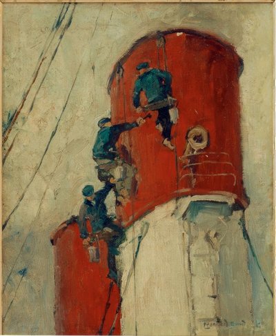 Chimney of a Hamburg-Süd Steamer Being Painted by Leonhard Sandrock
