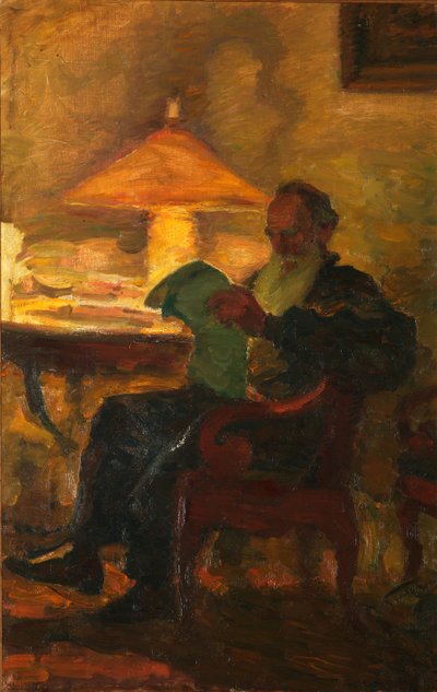 Leo Tolstoy with a Newspaper by Leonid Osipovic Pasternak