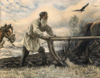 Lev Tolstoy at the Plough by Leonid Osipovic Pasternak