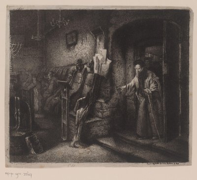 Interior of a Synagogue with Worshippers by Leopold Flameng
