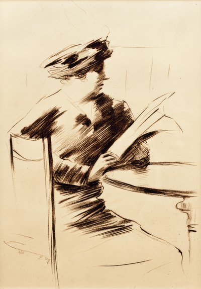 Reading Lady in the Café II by Lesser Ury