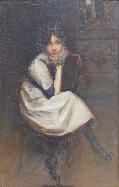 Portrait of a Young Girl Sitting by Lino Selvatico