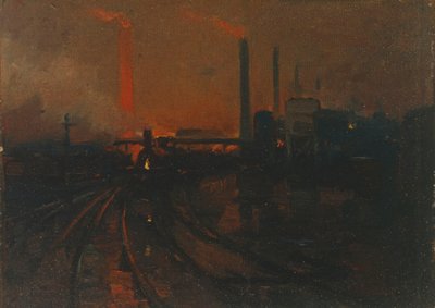 Steel Works, Cardiff at night by Lionel Walden