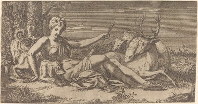 Diana Resting by Léon Davent after Francesco Primaticcio