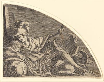 Mars Seated on Trophies by Léon Davent after Francesco Primaticcio