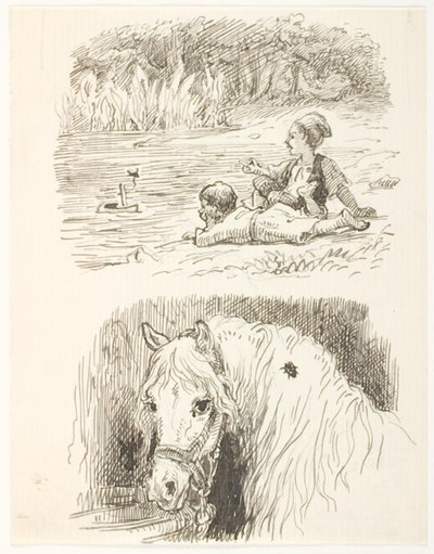 Two Drafts for Illustrations for The Dung Beetle by Lorenz Frølich
