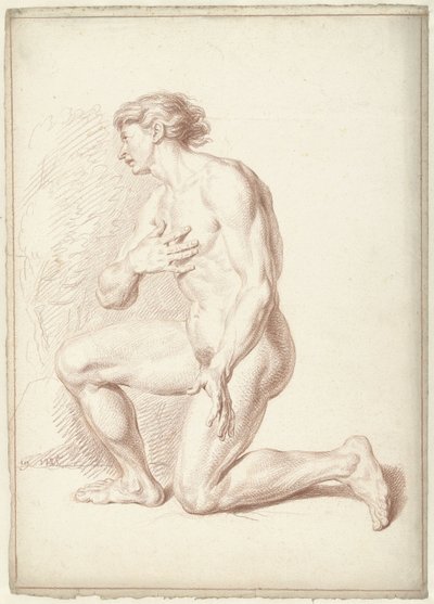 Male Nude, Kneeling, Facing Left by Louis Fabritius Dubourg