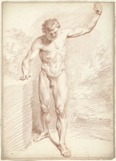 Male Nude, Standing, Left Arm Raised by Louis Fabritius Dubourg