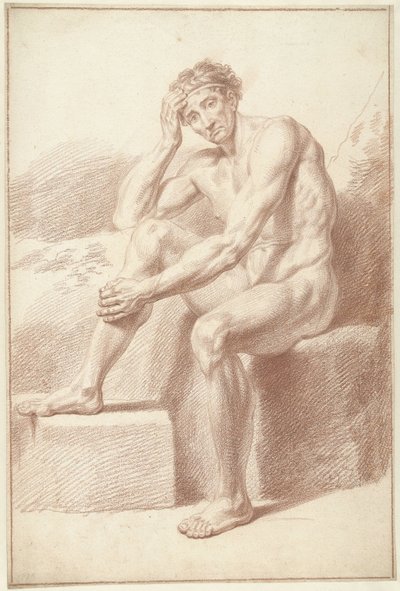 Male Nude, Sitting with Knees Drawn Up by Louis Fabritius Dubourg