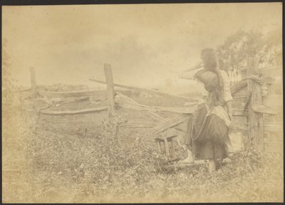Girl with Pail at Fence by Louis Fleckenstein