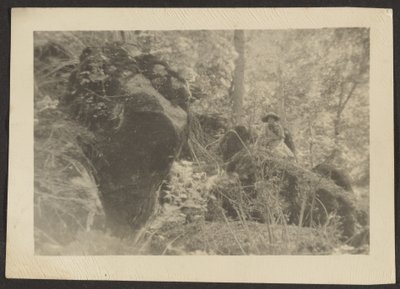 Woman on Rocks in Woods by Louis Fleckenstein