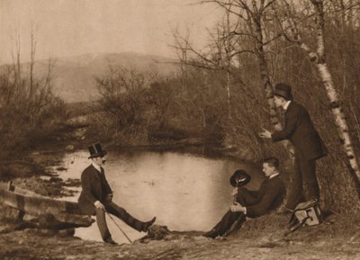 Three Men by Pond by Louis Guichard