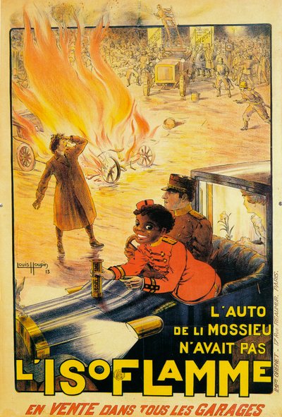 Advertisement for Isoflamme fire extinguishers by Louis Houpin