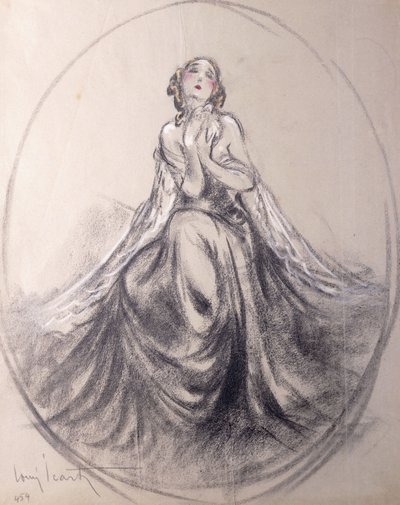 A Seated Lady in Theatrical Pose by Louis Icart