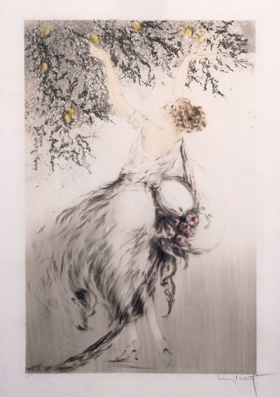 Girl picking lemons by Louis Icart