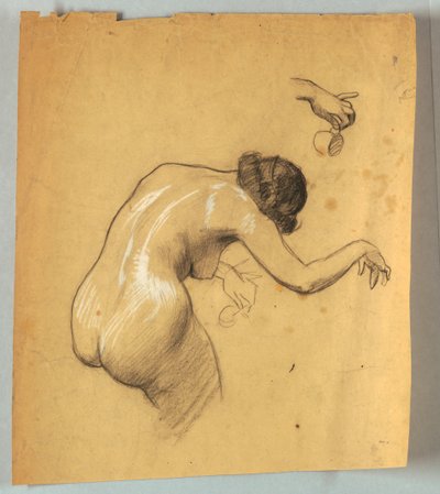Study of Bending Nude Figure Holding Cup by Louis Schaettle