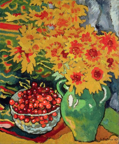 Yellow Flowers and a Bowl of Cherries by Louis Valtat