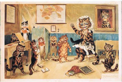 The Naughty Puss, Postcard, 1960s by Louis Wain