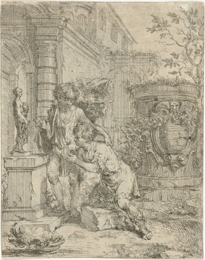Two Boys by a Statue of Venus by Louis de Deyster